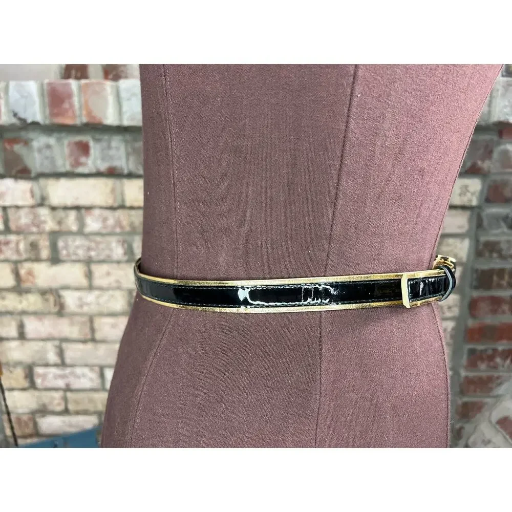 belt bow buckle black gold vegan leather